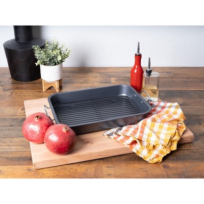 15-Inch Non-Stick Carbon Steel Roasting Pan with Rack and Handles