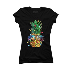 Junior's Design By Humans Pineapple Christmas Tree Lights Xmas Men Gifts Sunglasses T-Shir By NekoShop T-Shirt - 1 of 3