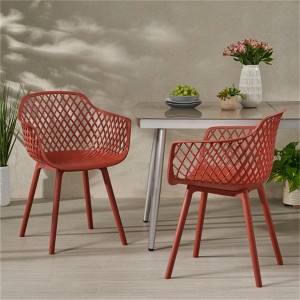 SKRAN Set of 2 Outdoor Dining Chair Set, Plastic Mixed Diamond Grid Chairs for Patio, Balcony, Garden - 1 of 4