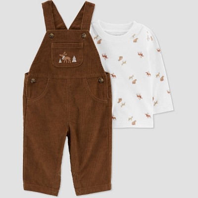 Image of Carter's Just One You®️ Baby Boys' Reindeer Top & Overalls Set - Brown/Cream 3M