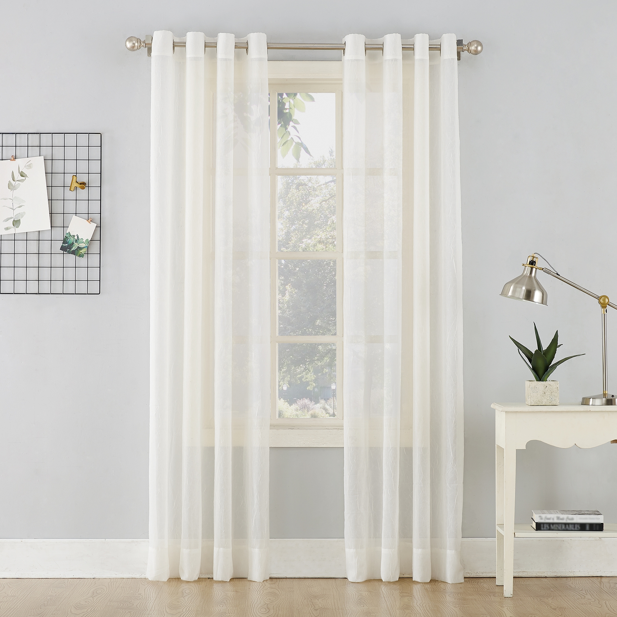 51"x84" No. 918 Sheer Erica Crushed Voile Grommet Curtain Panel Eggshell: Modern Indoor Solid Polyester Drapery