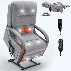 CLIHOME Power Chenille Lift Recliner Chair Dual Motor Infinite Position with Solid Wood Armrests, Heat Massage and Heavy Duty Motion Mechanism - 1 of 4