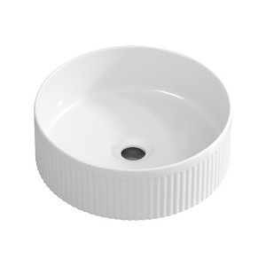 ChicFurnit Bathroom Sinks Round Countertop Bathroom Sink Porcelain Ceramic Thin Edge Basin Vessel Sink for Bathrooms, White, 14.57"*14.57"*5.12" - 1 of 4