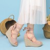 Perphy Women's Solid Color Lace Up Strappy Peep Toe Espadrilles Wedge Heels Sandals - 4 of 4