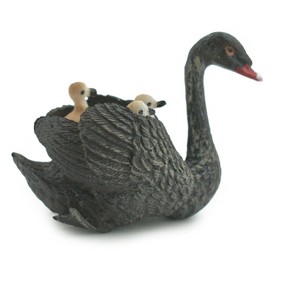 Collectible Wildlife Gifts | Bird, Black Swan, with Chicks, Babies, Museum Quality, Hand Painted, Rubber, Model,  Toy, Gift,   3"  CH695 BB173 - 1 of 4
