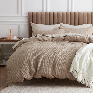 Bedsure Cotton Duvet Cover – 100% Cotton, Waffle Weave, All-Season Comfort Soft, breathable, and lightweight. Features classic waffle texture, corner - 1 of 4