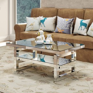Modern Mirror Glass Coffee Table with Storage, 2-Tier Rectangular Mirror Center Table for Living Room – Panipeachy - 1 of 4