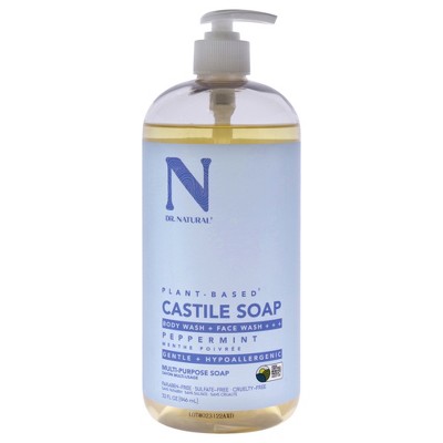 Dr. Natural Castile Liquid Soap - Multi-Use Body Wash, Shampoo and Face Wash - Hydrating Body Soap for Skin, Hair, Pets and Home - Peppermint - 32 oz
