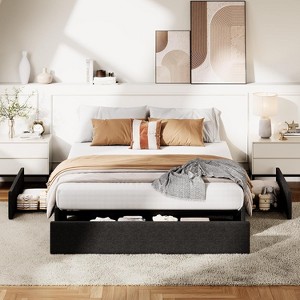Faux Leather Platform Bed with 3 Storage Drawers, Wood Slat Support, No Box Spring Needed, Easy Assembly - 1 of 4