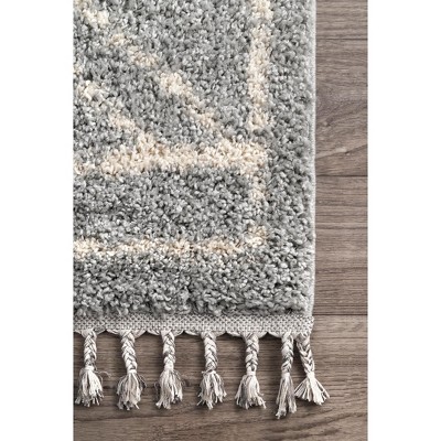 37" Braided Gray Round Shag Synthetic Area Rug