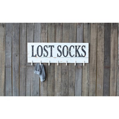Rustic White Wood Lost Socks Wall Decor with Clothespins