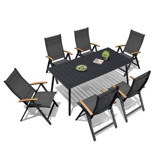 Crestlive Products Outdoor Dining Set Patio Dining Table with folding Dining Chairs Wooden-Like Top and Aluminum Frame Umbrella Hole - 1 of 4