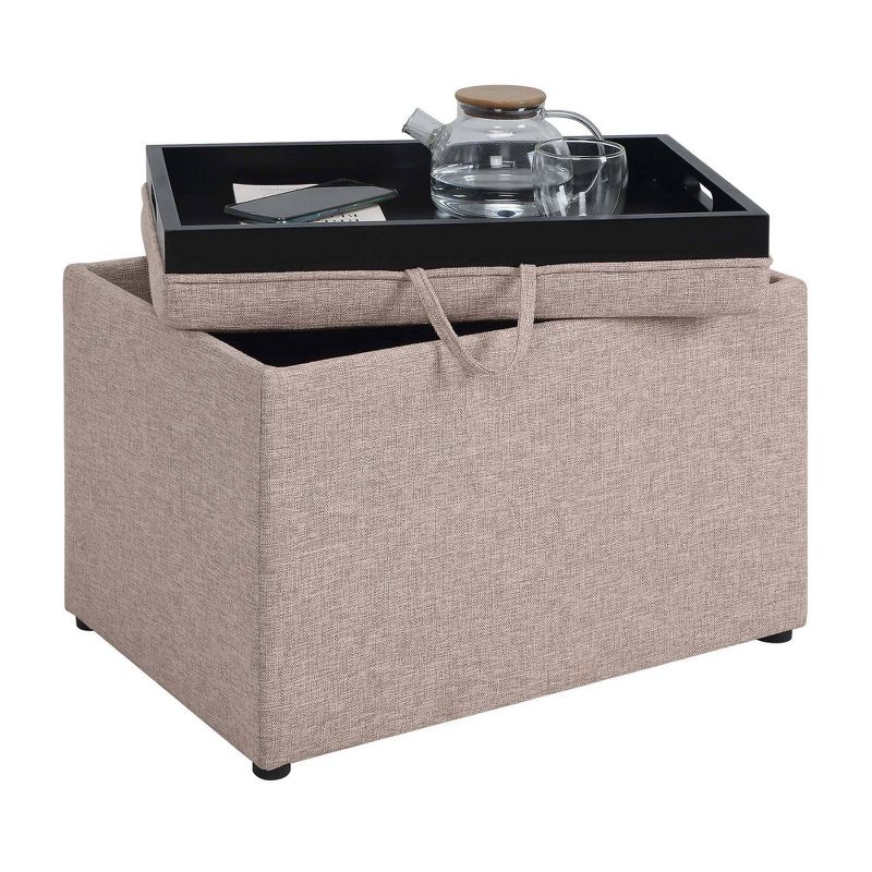 Breighton Home Luxe Comfort Storage Ottoman with Reversible Tray Top Lid Tan Fabric, 4 of 7