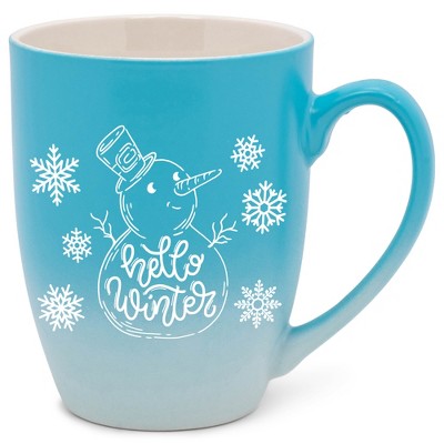 Elanze Designs Hello Winter Two Toned Ombre Matte Teal and White 12 ounce Ceramic Stoneware Coffee Cup Mug