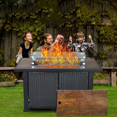 44 Inch Propane Fire Pit Table, 50000BTU Rectangle Fire Table with Cover & Rain Cover, Sturdy Steel and Iron Fence Surface, CSA Safety Certified