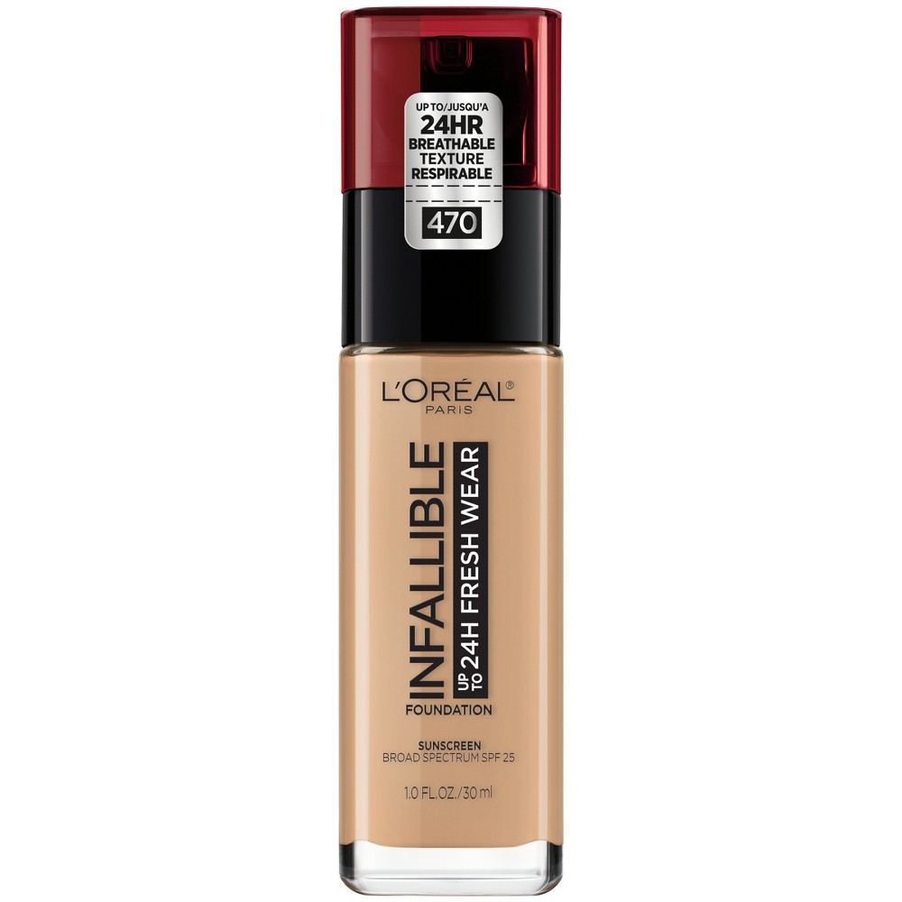 L'Oreal Paris Infallible 24HR Fresh Wear Foundation with SPF 25 - 470 Radiant Honey - 0.17 fl oz