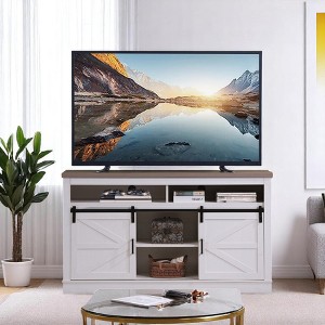 Farmhouse TV Stand for 65+ Inch TVs, 33" Tall Highboy Entertainment Center with Sliding Barn Doors,Wooden Media Console with Adjustable Shelves - 1 of 4