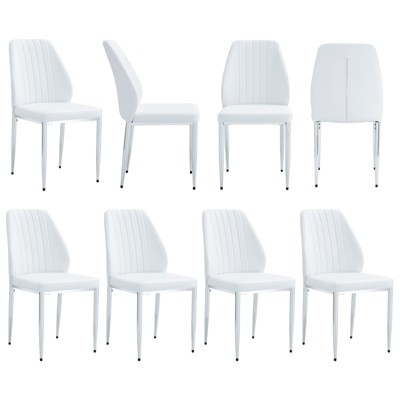 FONTOI 8PCS Dining Chairs with Extended Backrest&Metal Legs for Family, Restaurants, Hotels, Coffee Shops, White, 25"*38"*17.7"