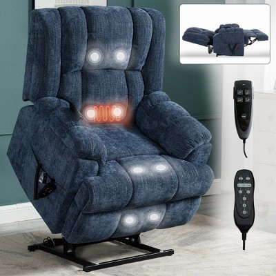 Dual Motor Power Lift Massage Recliner Chair with Heat,Chenille Upholstered Recliner,Heavy Duty Recliner for Elderly Living Room-Coolbibila