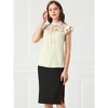 INSPIRE CHIC Women's Ruffle Stand Collar Short Sleeve Contrast Lace Panel Blouse - 3 of 4