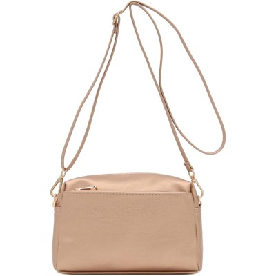 BEAFUP Triple Zip Small Crossbody Bag - Faux Leather Shoulder Bag with Gold Tone Hardware and Adjustable Strap - Zipper Closure for Everyday