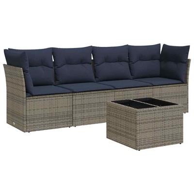 vidaXL 5 Piece Patio Sofa Set with Cushions - Gray and Navy Blue With Table