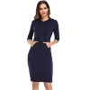 Women's Sweatshirt Dress 3/4 Sleeve Hoodie with Front Pocket Knee Length Slim Fit Pullover Hoodie Dress,Dark Blue - L - 4 of 4