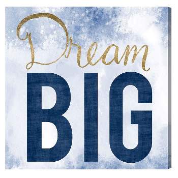 20" x 20" Live Bigger Blue Typography and Quotes Unframed Canvas Wall Art in Blue - Unbranded