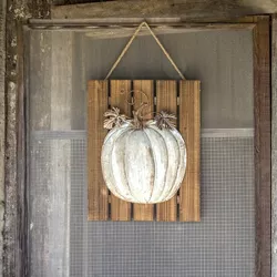 Park Hill Collection Embossed Metal Pumpkin on Wooden Door Plaque