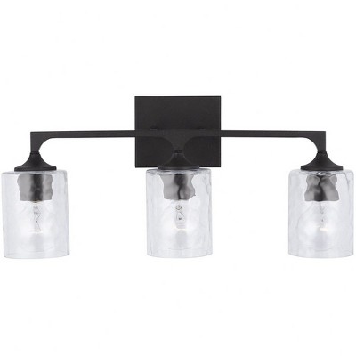 Black Iron 3-Light Dimmable Vanity with Clear Water Glass