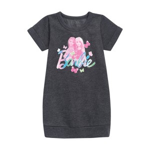 - Barbie - Tie Dye and Butterflies Flutter Around Barbie Graphic Short Sleeve Fleece Dress - 1 of 2