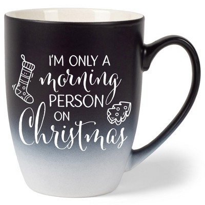 Elanze Designs I'm Only A Morning Person On Christmas Two Toned Ombre Matte Black and White 12 ounce Ceramic Stoneware Coffee Cup Mug