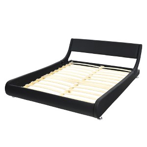 Costway Queen Faux Leather Upholstered Platform Bed Adjustable Headboard Black - 1 of 4