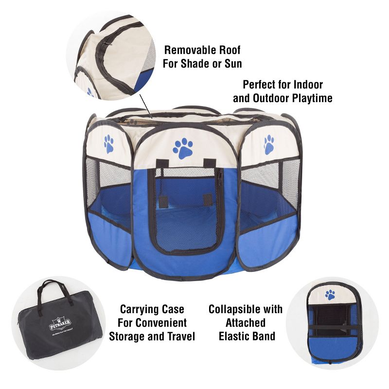 Pop-Up Pet Playpen - 26-Inch Indoor and Outdoor Dog Kennel with Carrying Bag - Portable Pet Enclosure for Dogs and Small Animals by PETMAKER (Blue), 3 of 9