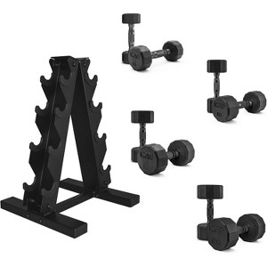 Rubber Coated Dumbbell Weight Set with Vertical Rack, Free Weights for Home Gym Strength Training - 1 of 4