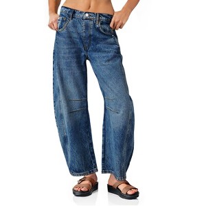 Imily Bela Womens Vintage Boyfriend Baggy Wide Leg Barrel Mid Rise Denim Ankle Pants - 1 of 4