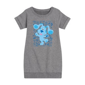 Girls' - Blue's Clues & You! - Blue Waves Hello Graphic Short Sleeve Fleece Dress - 1 of 3