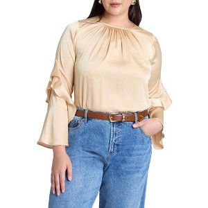 ELOQUII Women's Plus Size Sleeve Flounce Crewneck Blouse - 1 of 4