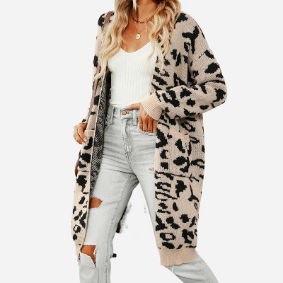 Women's Loose Fit Leopard Open Front Cardigan - Cupshe - Brown-L