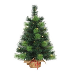 2ft Puleo Pre-Lit Tabletop Artificial Christmas Tree Gold Sac Clear Lights - 1 of 3