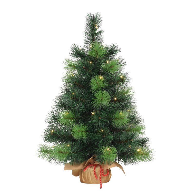 2ft Puleo Pre-Lit Tabletop Artificial Christmas Tree Gold Sac Clear Lights, 1 of 5