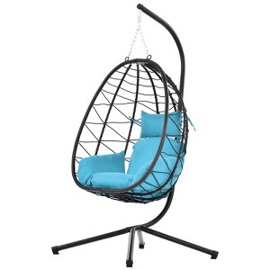 VisioGear Egg Chairs, Patio Egg Chair with Stand, Patio Hanging Egg Chair for Bedroom Living Room Balcony, Blue, 37.4"*37.4"*77" - 1 of 4