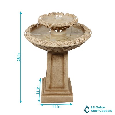 Light Brown Polyresin 2-Tier Birdbath Water Fountain