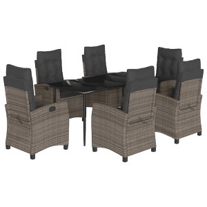 vidaXL 5 Piece Patio Dining Set with Cushions Gray Poly Rattan - 63" Table Length Without Footrest 6 Items - 1 of 4