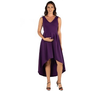 24seven Comfort Apparel Sleeveless Fit N Flare High Low Maternity Dress - 1 of 4