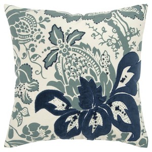 18"x18" Floral Poly Filled Square Throw Pillow Ivory/Assorted Blue - Rizzy Home: Cotton Canvas, Indoor Decorative Cushion - 1 of 4
