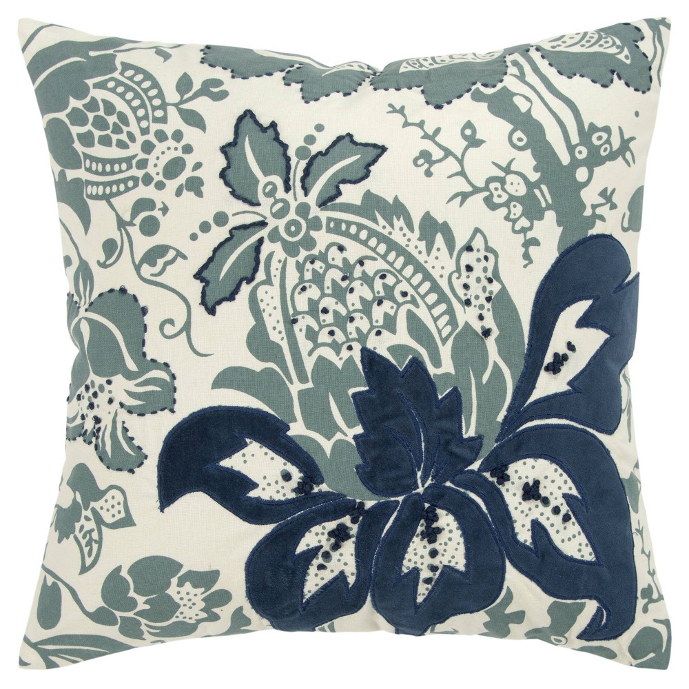 Photos - Pillow 18"x18" Floral Square Throw  Cover Blue - Rizzy Home
