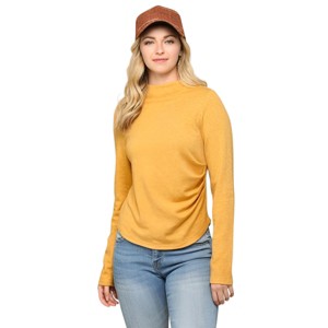 Slickblue Women's Soft Knit Mock Neck Top, Side Ruched Detail, Cozy Fit, Mango/Red Bean, Size S-L - 1 of 4