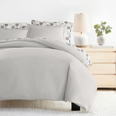 Becky Cameron 8PC Complete Bedding, Solid Duvet Cover, White Comforter and Patterned Sheet Set - Becky Cameron, Make a Wish Light Gray, Queen — фото 2