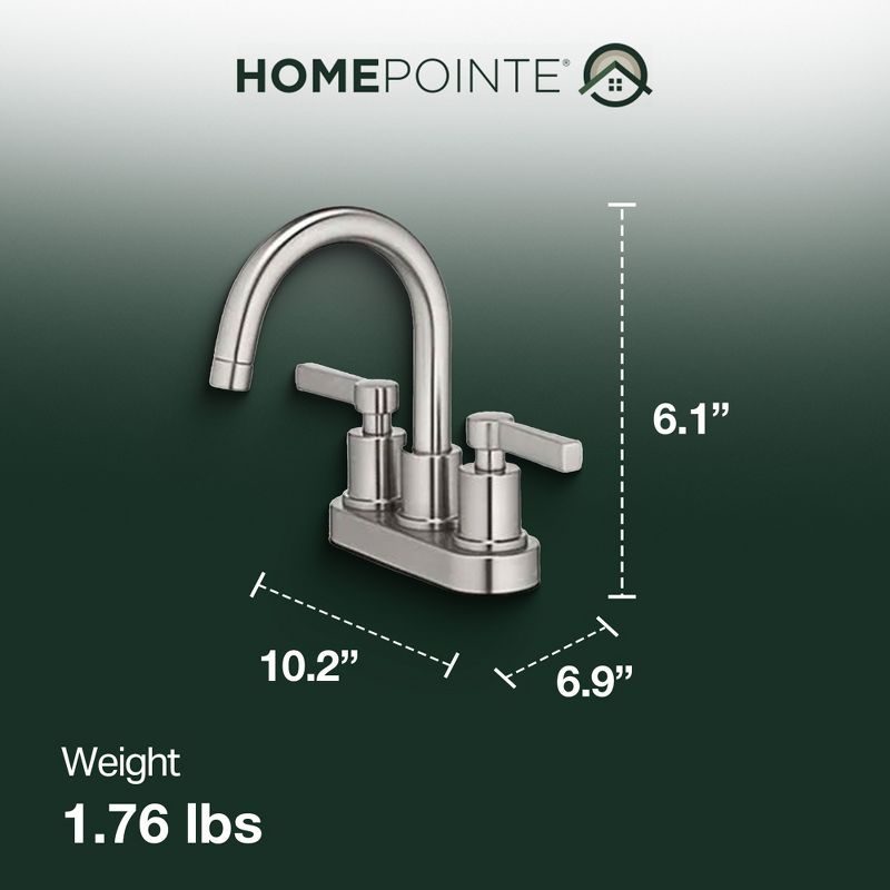 HomePointe Mid-Arch Lavatory Faucet with Pop-Up, 4 Inch Center Set, 1.2 GPM Flow Rate, and 2 Handles for Temperature Control, Brushed Nickel, 3 of 7